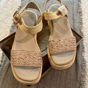 Chocolat blu LACY butter raffia wedge sandal